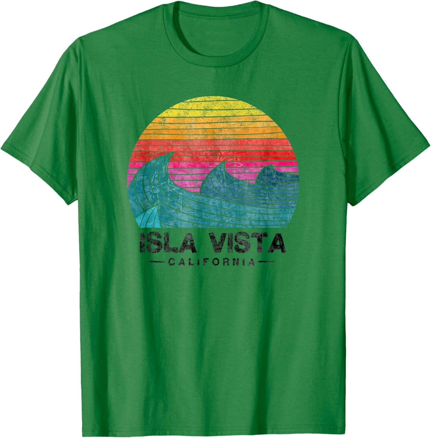Isla Vista Surfing Waves Beach Retro California Sunset Surf T-Shirt - T-Shirt | Irish Green