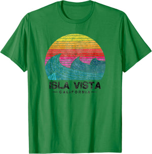 Isla Vista Surfing Waves Beach Retro California Sunset Surf T-Shirt - T-Shirt | Irish Green