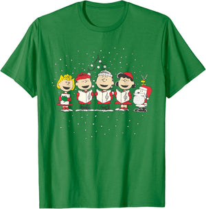 Peanuts Christmas - Blue, -Adults, Small, Short Sleeve, Classic Fit, Cotton, Polyester Blend T-Shirt - T-Shirt | Irish Green