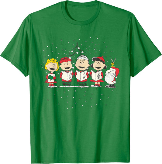 Peanuts Christmas - Blue, -Adults, Small, Short Sleeve, Classic Fit, Cotton, Polyester Blend T-Shirt - T-Shirt | Irish Green