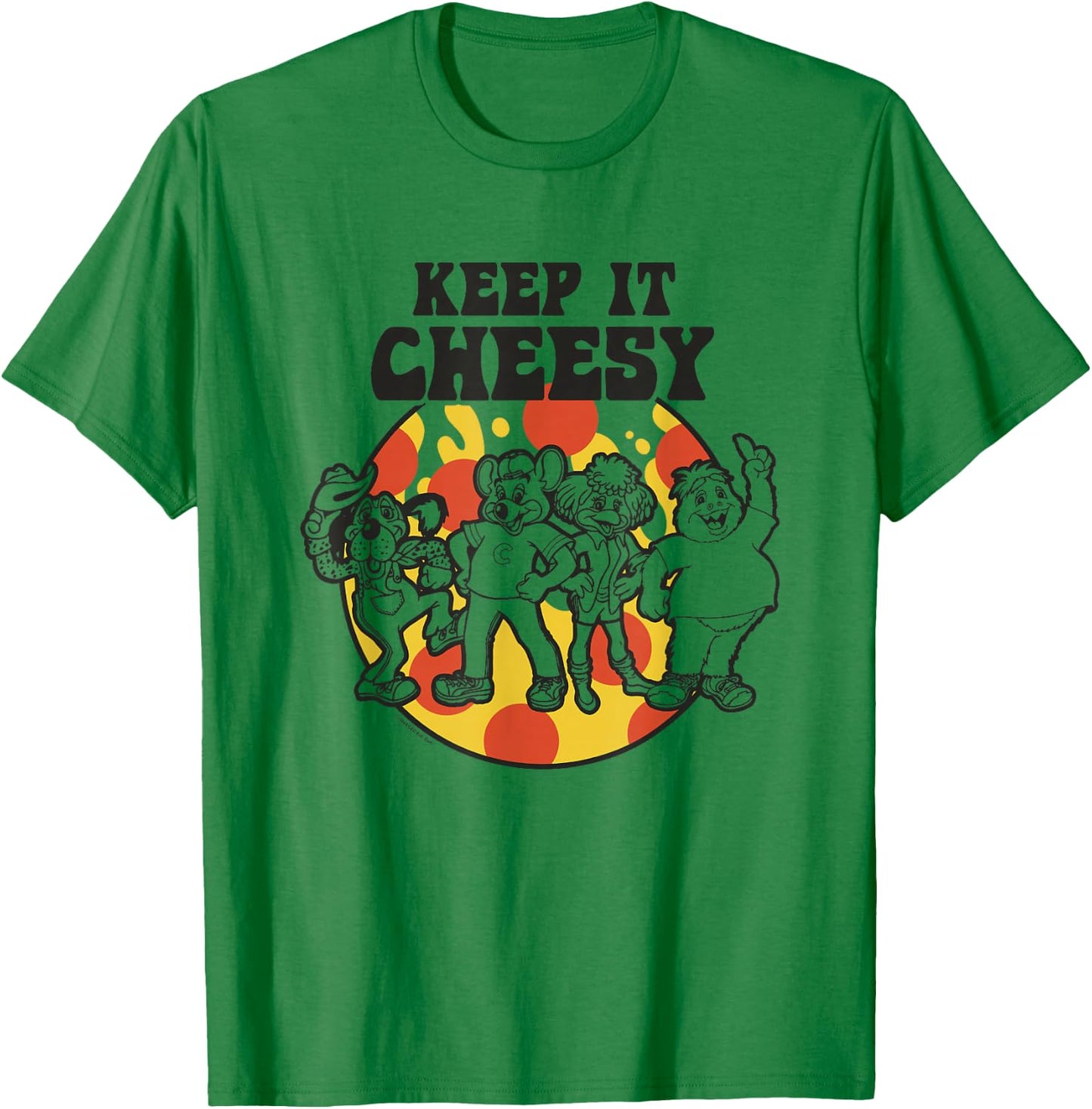 Chuck E. Cheese Keep It Cheesy Vintage Group Shot Big Logo T-Shirt - T-Shirt | Irish Green