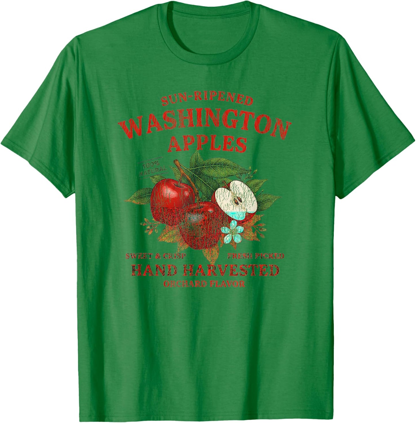Washington Apples Retro Fruit Label State Fruit Distressed T-Shirt - T-Shirt | Irish Green