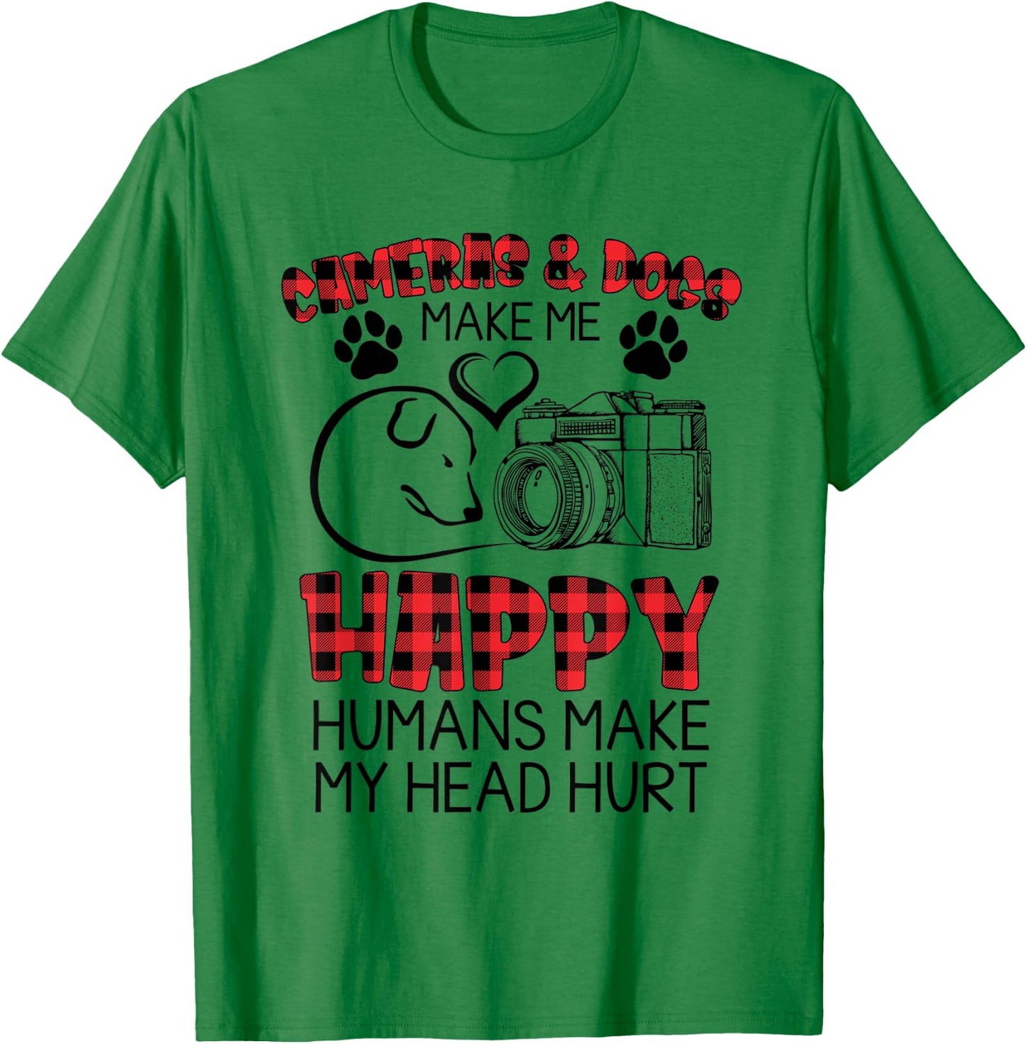 Cameras And Dogs Make Me Happy Funny Photographers Shirt T-Shirt - T-Shirt | Irish Green