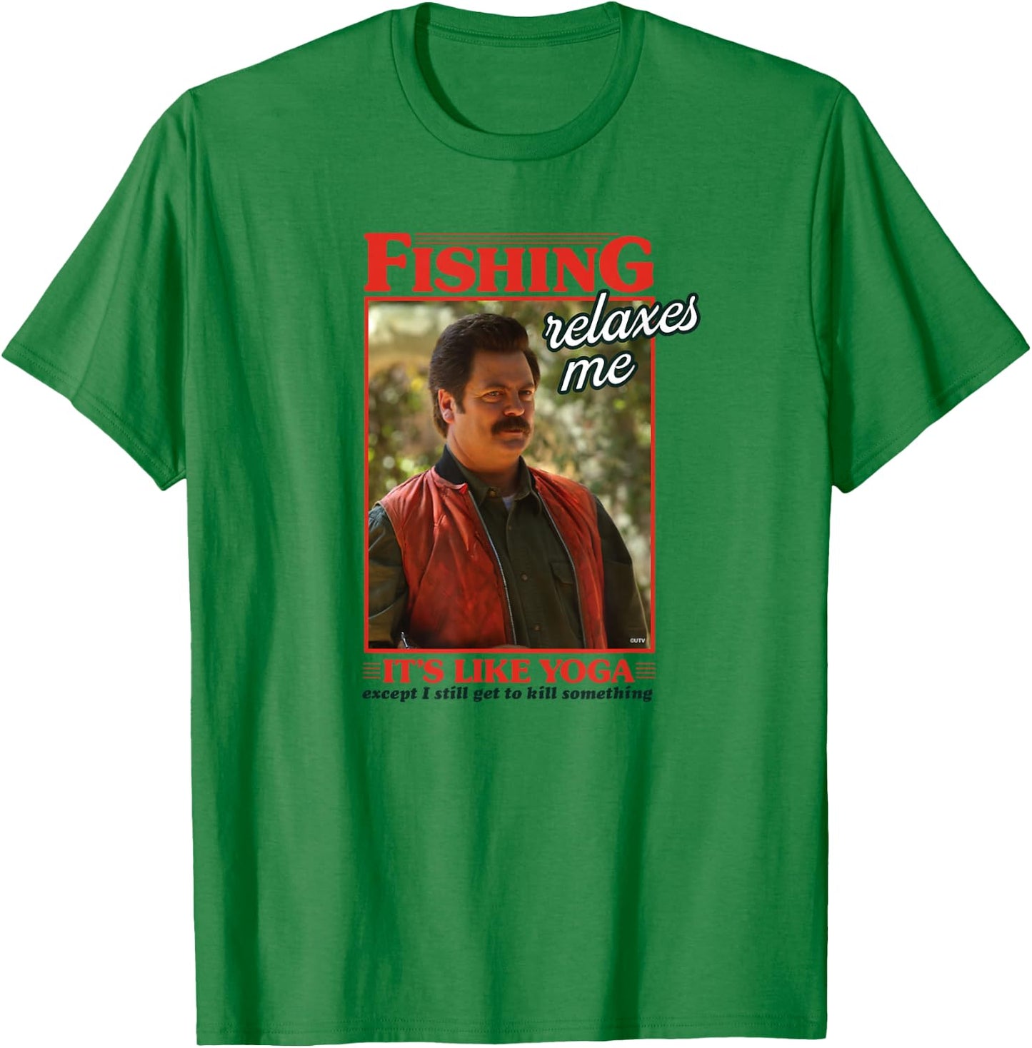 Parks and Recreation Ron Swanson Fishing Relaxes T-Shirt - T-Shirt | Irish Green