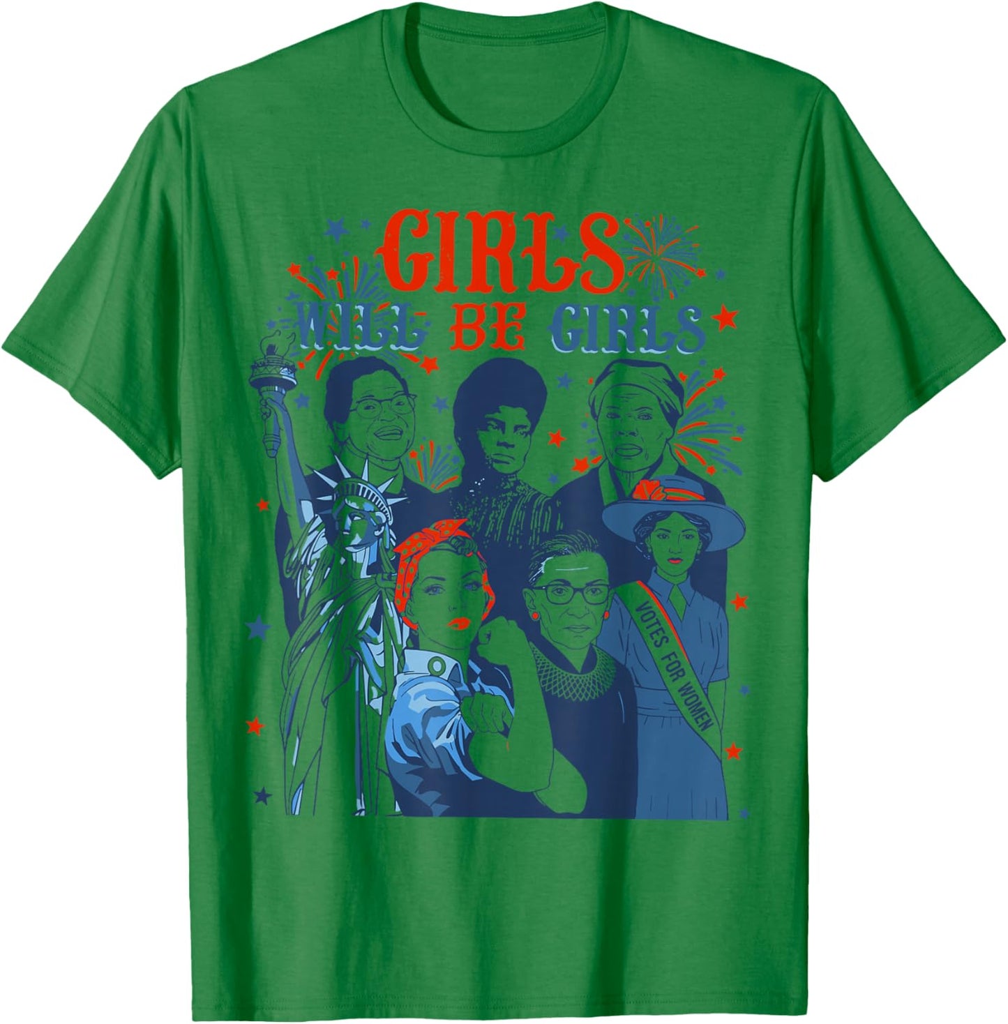 Girl Will Be Girls Patriotic American 4th of July USA T-Shirt - T-Shirt | Irish Green