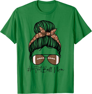 Football Mom Messy Bun T-Shirt - T-Shirt | Irish Green