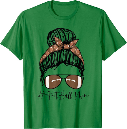 Football Mom Messy Bun T-Shirt - T-Shirt | Irish Green