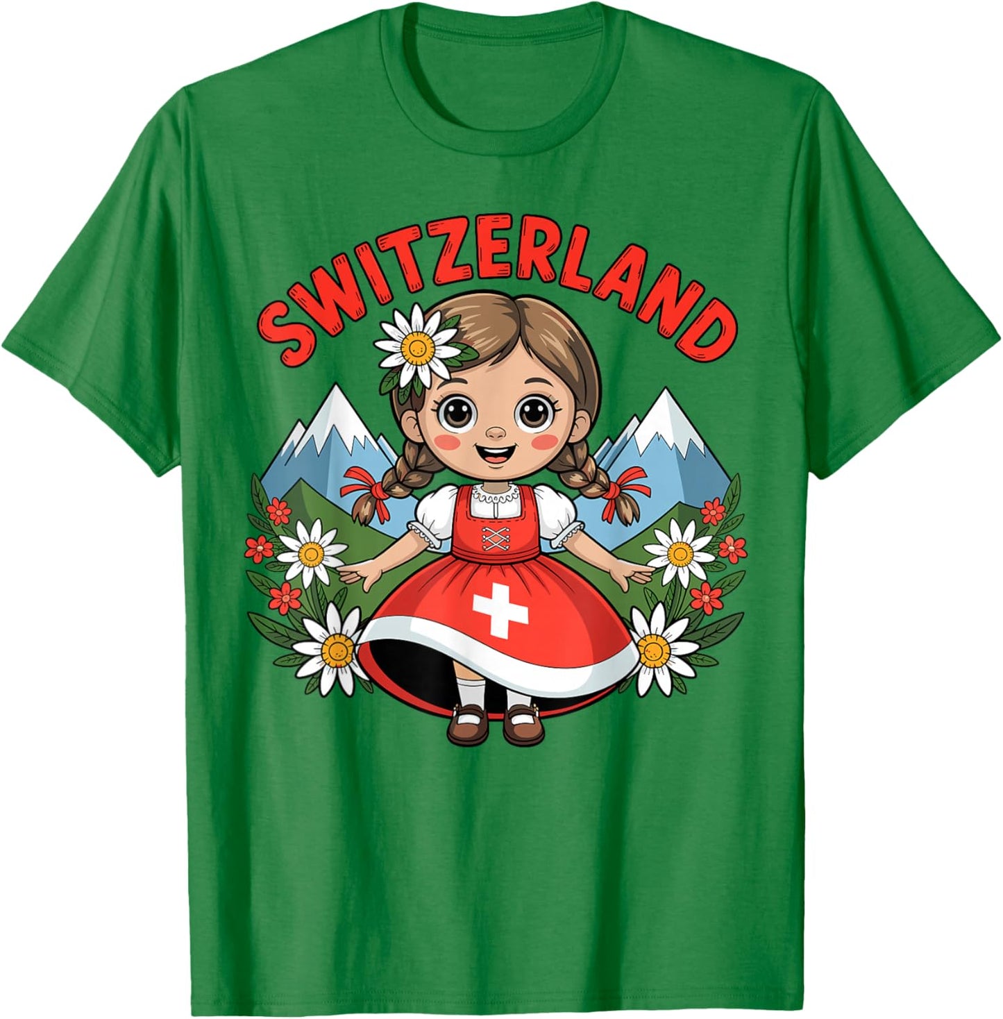 Cute Swiss Girl in Traditional Dress for Kids T-Shirt - T-Shirt | Irish Green