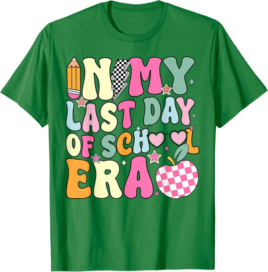 In My Last Day Of School Era Teacher Boys Girls Hello Summer T-Shirt - T-Shirt | Irish Green
