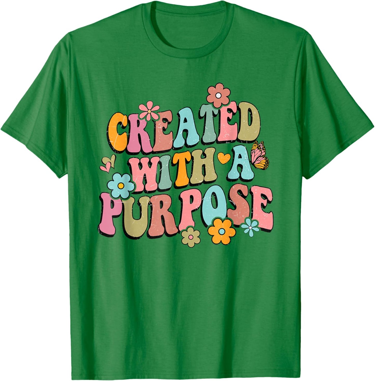 Retro Boho Created With a Purpose Religious Bible Christian T-Shirt - T-Shirt | Irish Green