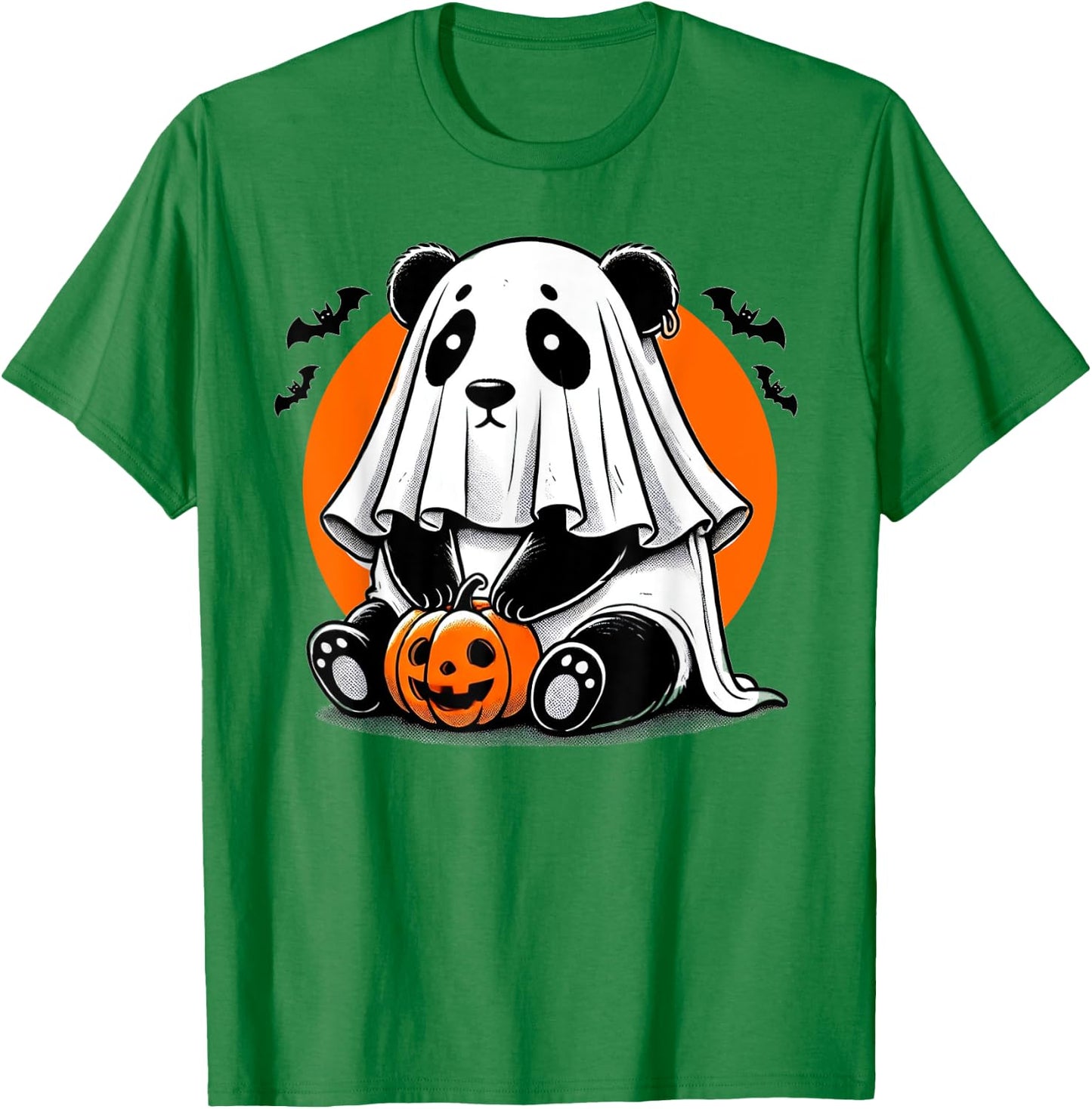 Spooky Panda Wearing A Ghost Halloween Costume Funny Horror T-Shirt - T-Shirt | Irish Green
