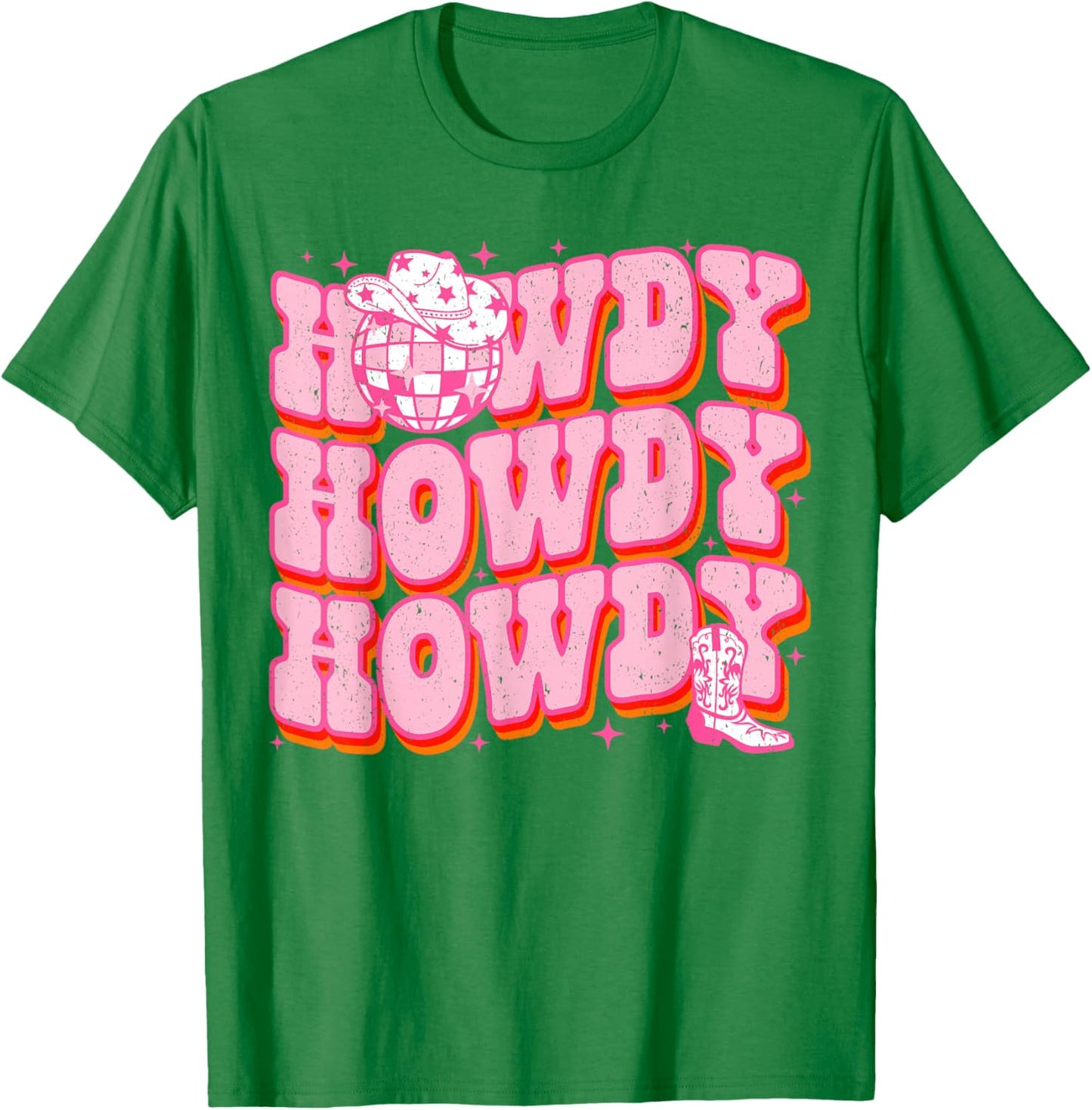 Howdy Southern Western Girl Country Rodeo Pink Disco Cowgirl T-Shirt - T-Shirt | Irish Green