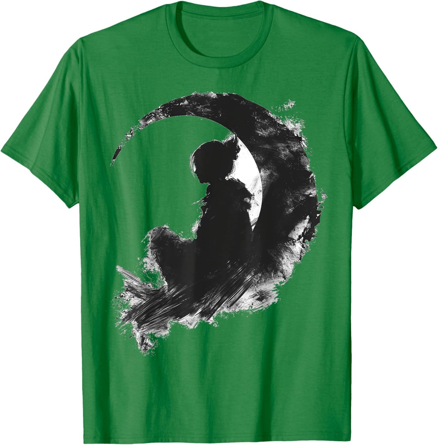 Anime Moon Graphic Art Girl Motif Anime T-Shirt - T-Shirt | Irish Green