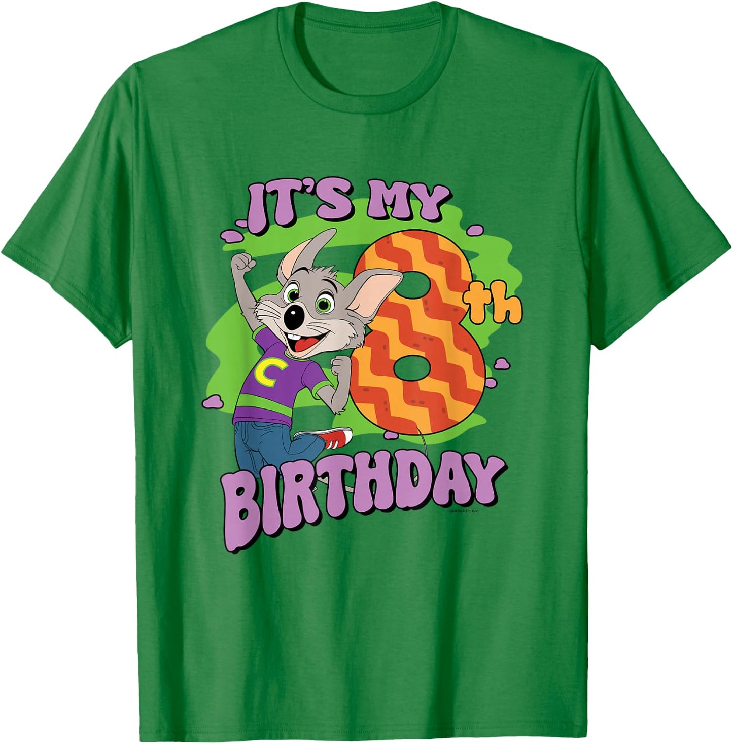Chuck E. Cheese It's My 8th Birthday Happy Chuck Chest Logo T-Shirt - T-Shirt | Irish Green