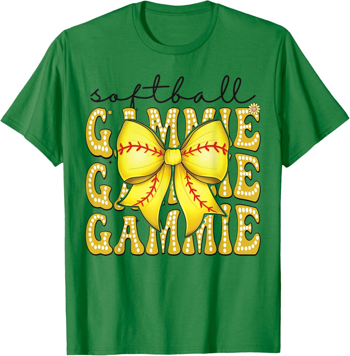 Softball Gammie Retro Softball Coquette Bow Groovy T-Shirt - T-Shirt | Irish Green