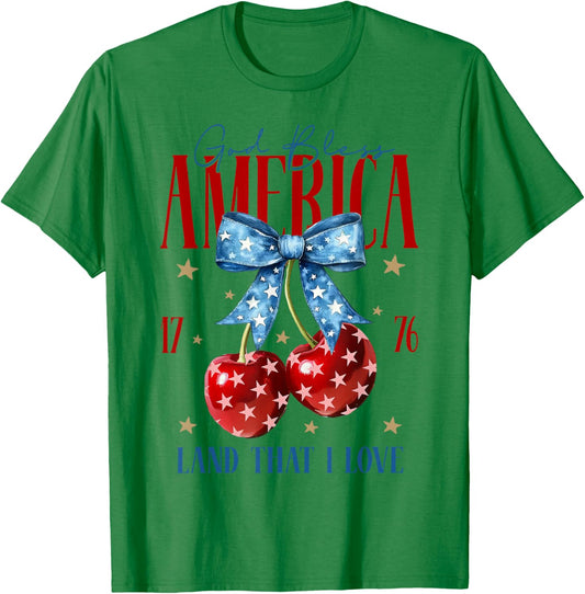 Cherry Coquette USA God Bless America 1776 Land That I Love T-Shirt - T-Shirt | Irish Green