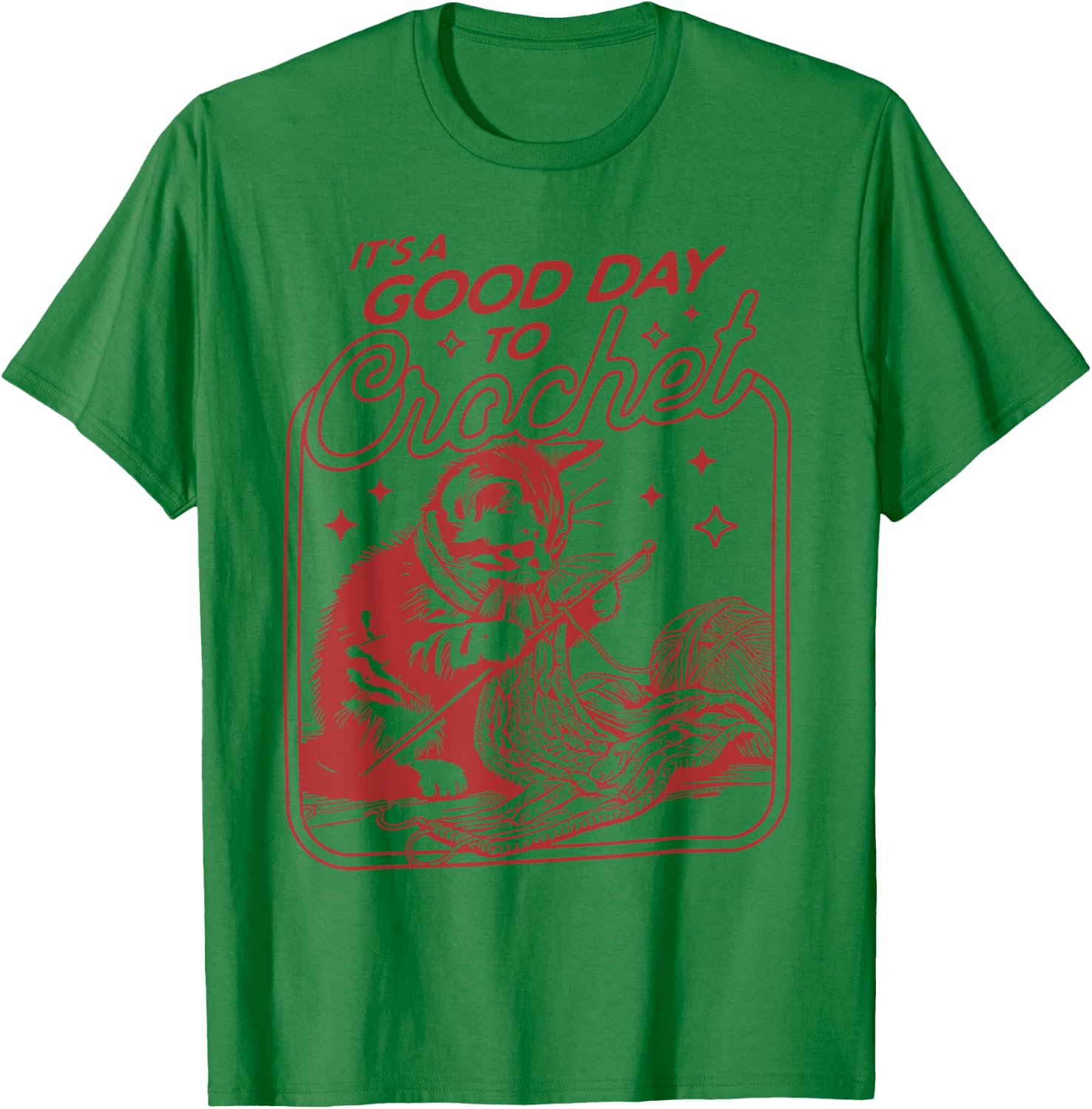 Funny Crochet Cat Graphic T-Shirt - T-Shirt | Irish Green
