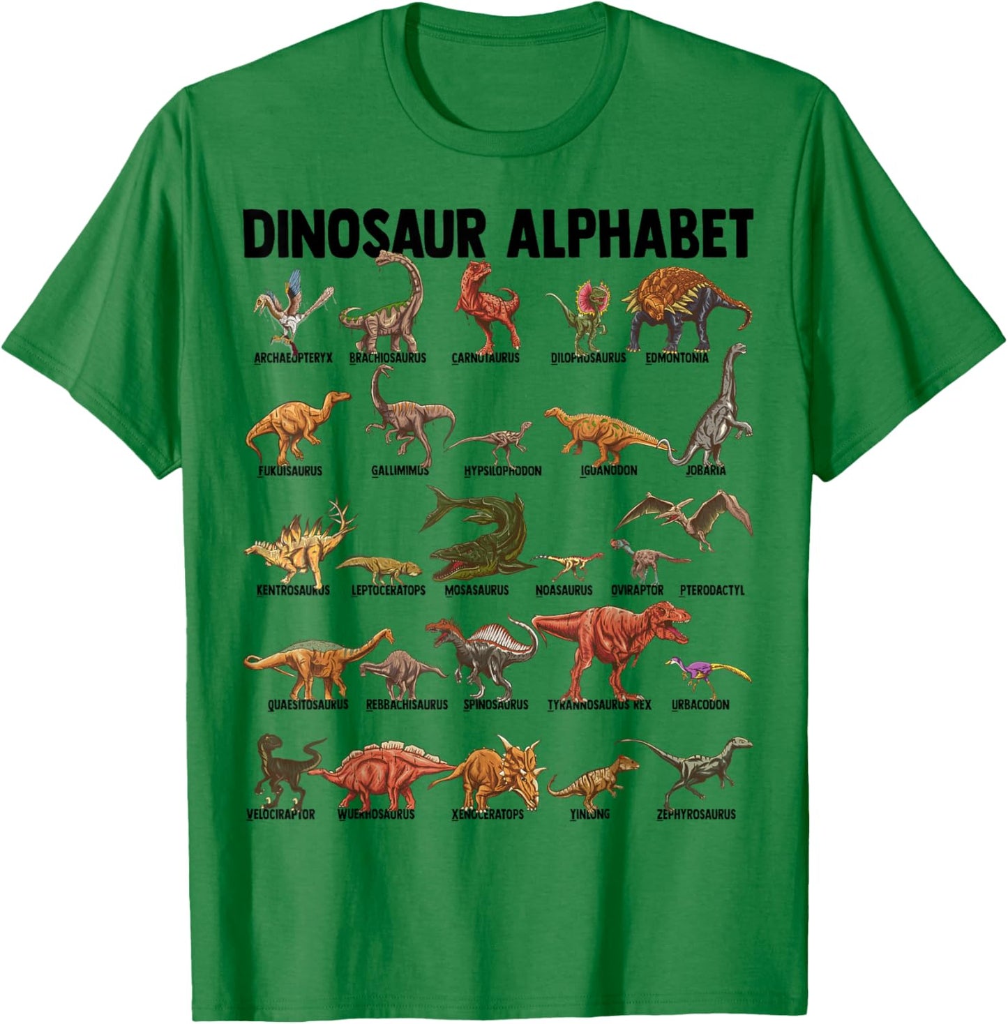 Dinosaur Alphabet - Dino Types Identification - A-Z ABC T-Shirt - T-Shirt | Irish Green