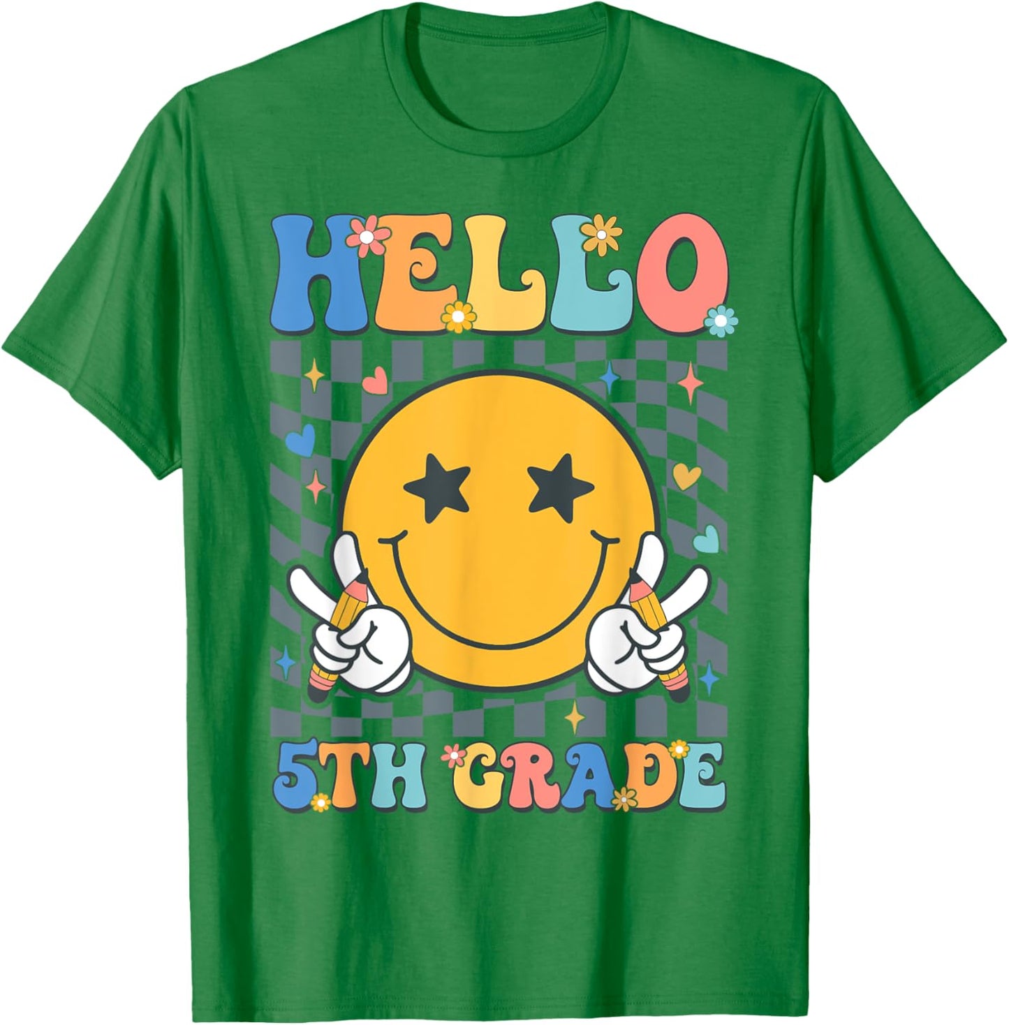 Retro Groovy Hello 5th Grade Back To School Teachers Kids T-Shirt - T-Shirt | Irish Green
