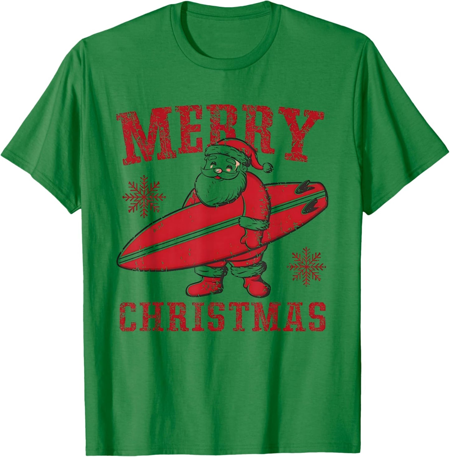 Merry Christmas Santa Claus Surfing Summer SurfBoard Beach T-Shirt - T-Shirt | Irish Green