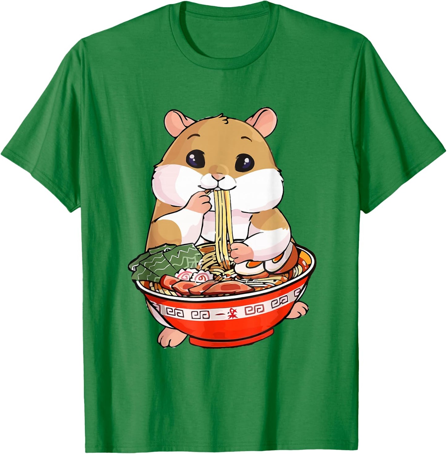 Kawaii Hamster Eating Ramen Noodles Anime T-Shirt - T-Shirt | Irish Green