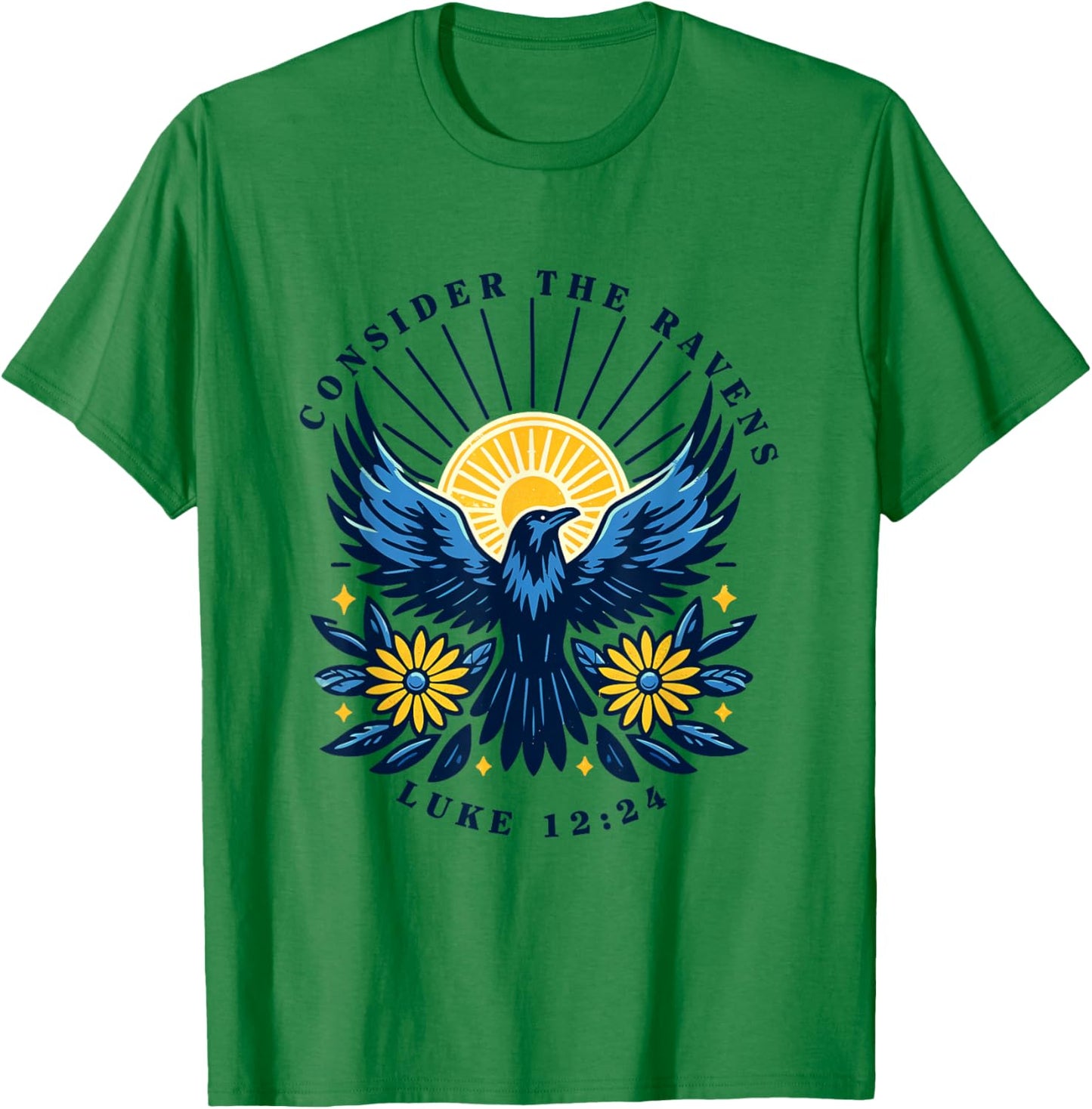 Retro Luke 12:24 Consider The Ravens Christian Bible Verse T-Shirt - T-Shirt | Irish Green