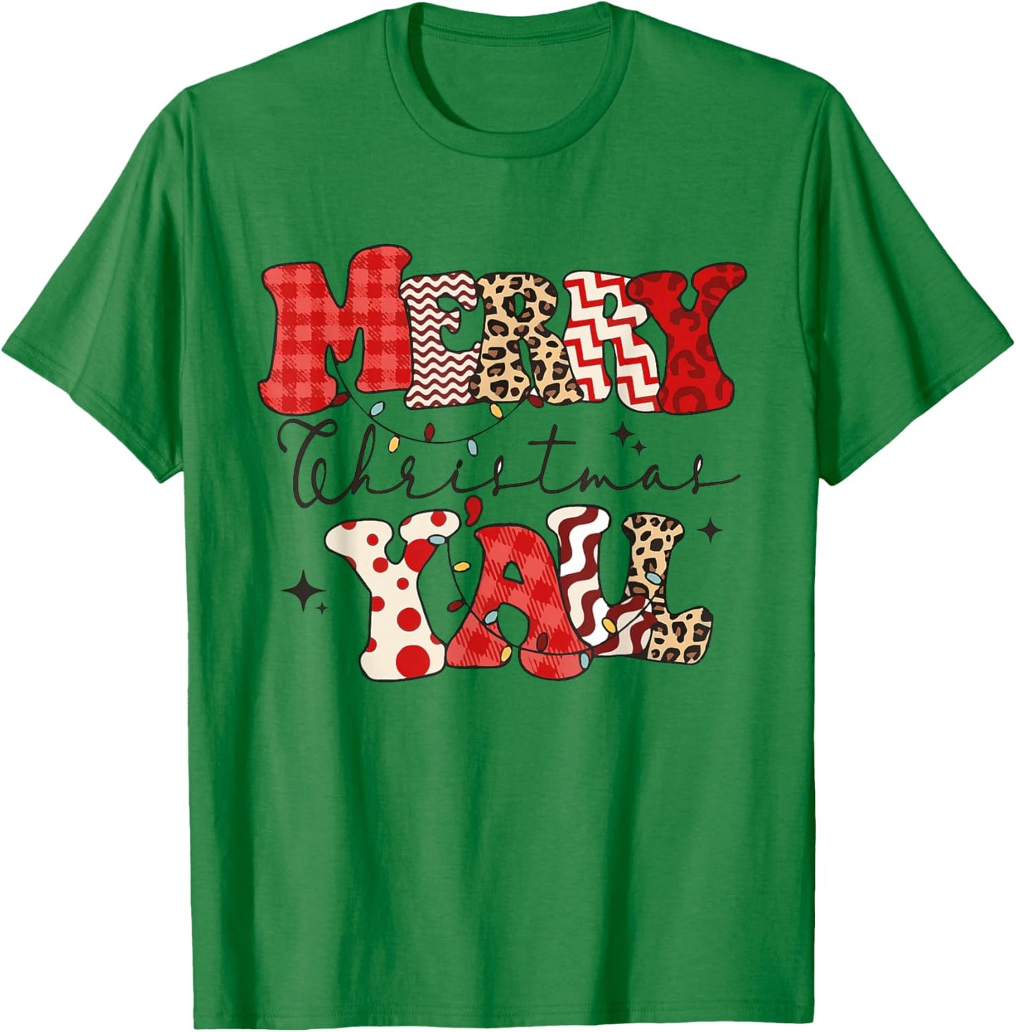 Merry Christmas Y'all Leopard Buffalo Pajama Family Xmas T-Shirt - T-Shirt | Irish Green