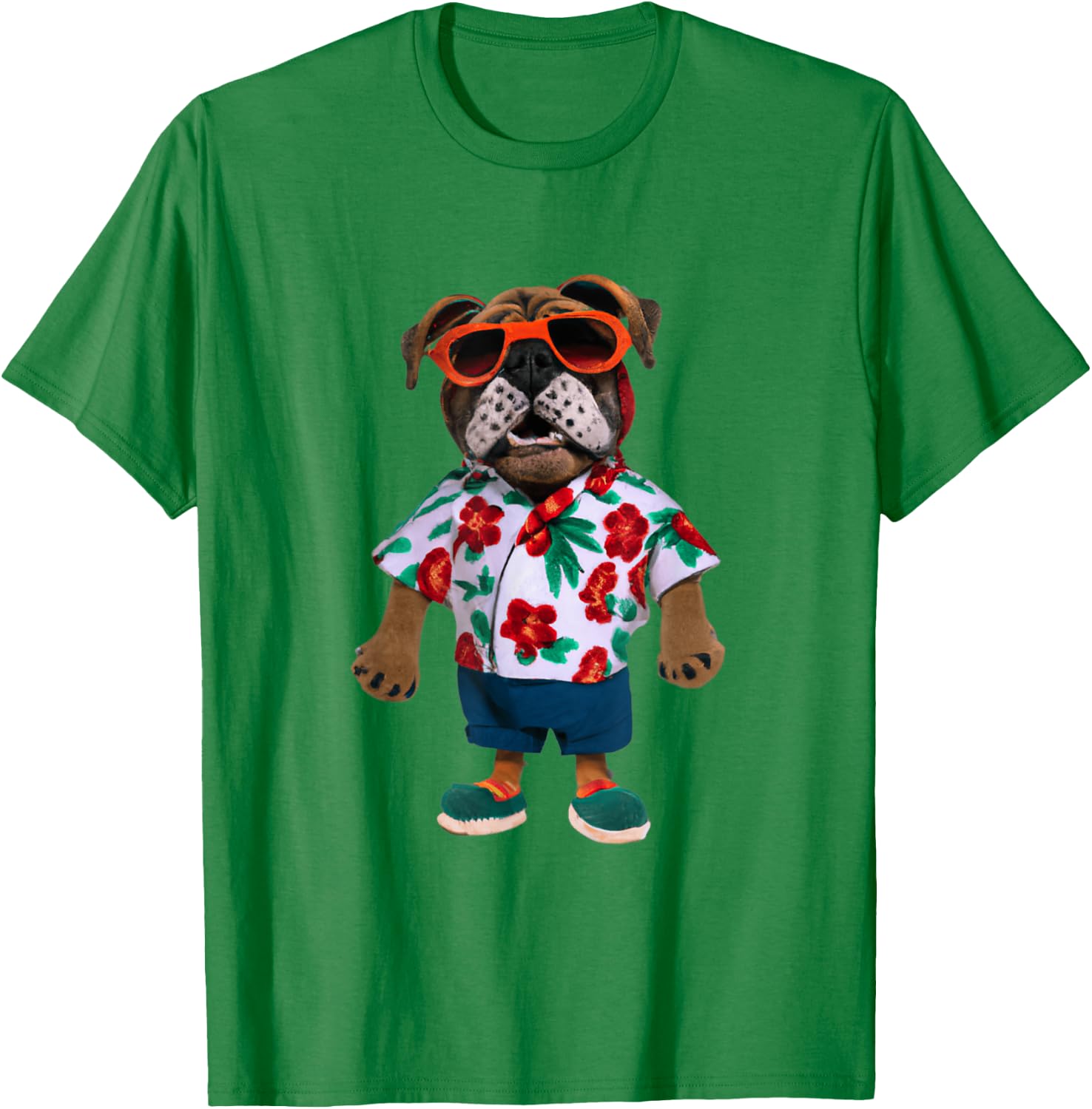 Bulldog Wearing A Hawaiian Shirt T-Shirt - T-Shirt | Irish Green