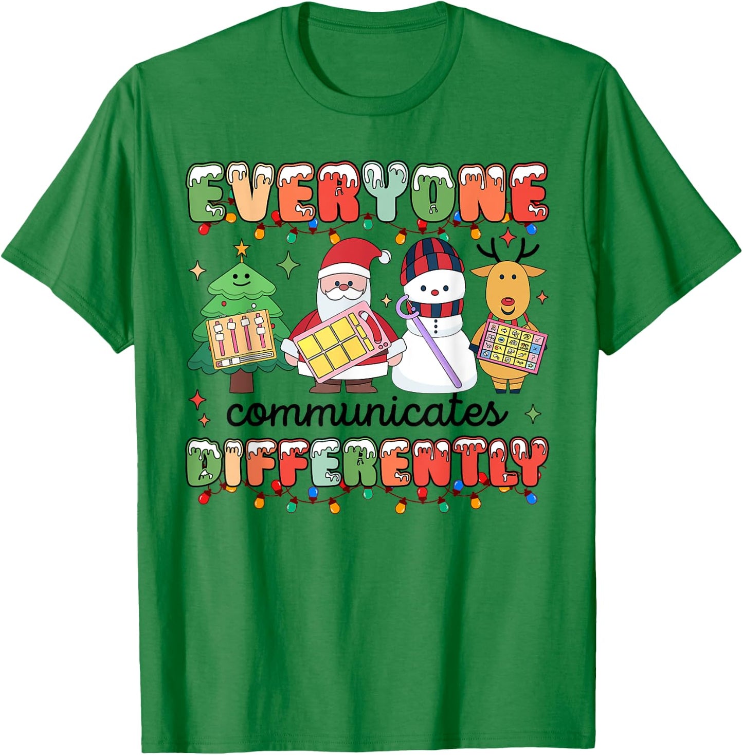 Everyone Communicate Differently Autism Awareness Christmas T-Shirt - T-Shirt | Irish Green