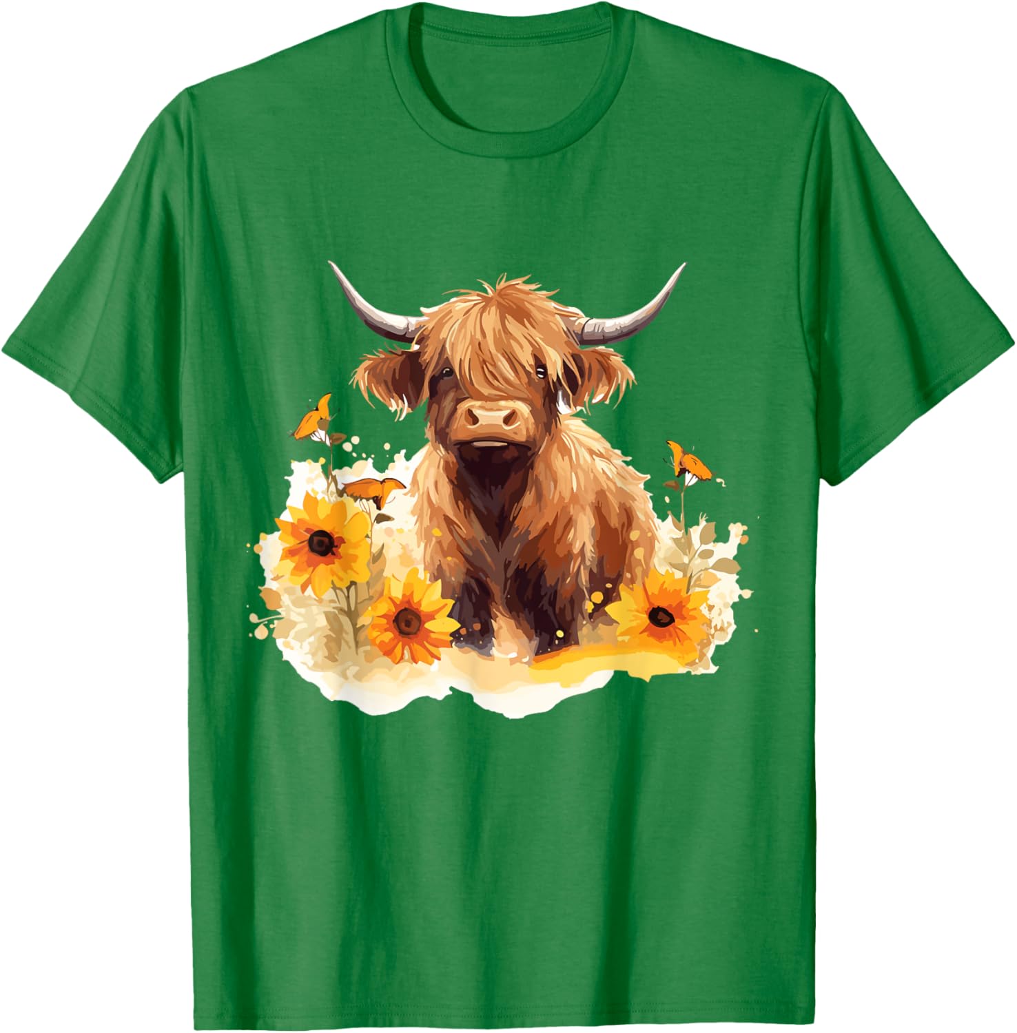 Scottish Highland Cow Sunflowers Heifer Country Farmer Girl T-Shirt - T-Shirt | Irish Green