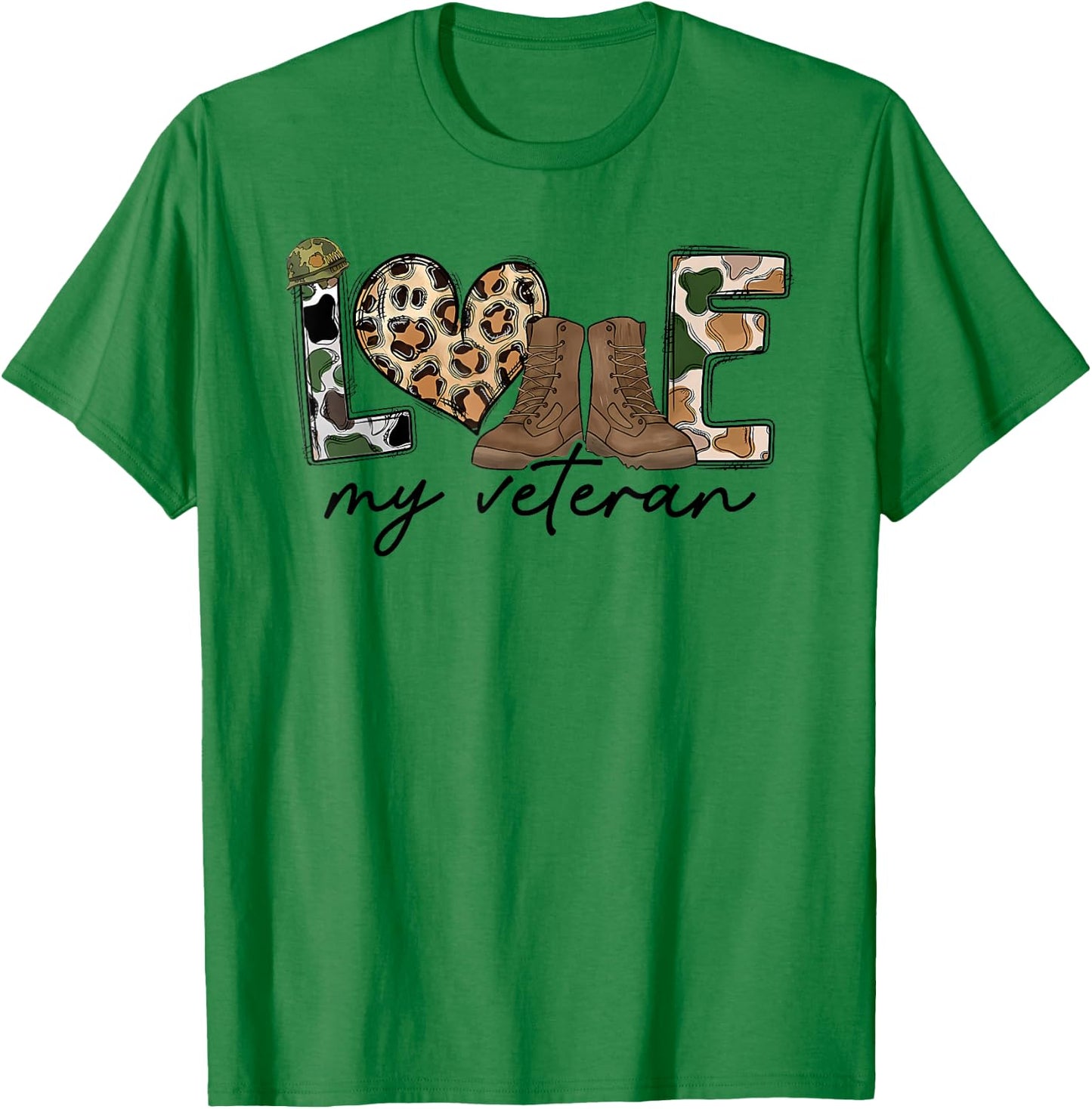 I Love My Veteran Camouflage USA Flag Military T-Shirt - T-Shirt | Irish Green