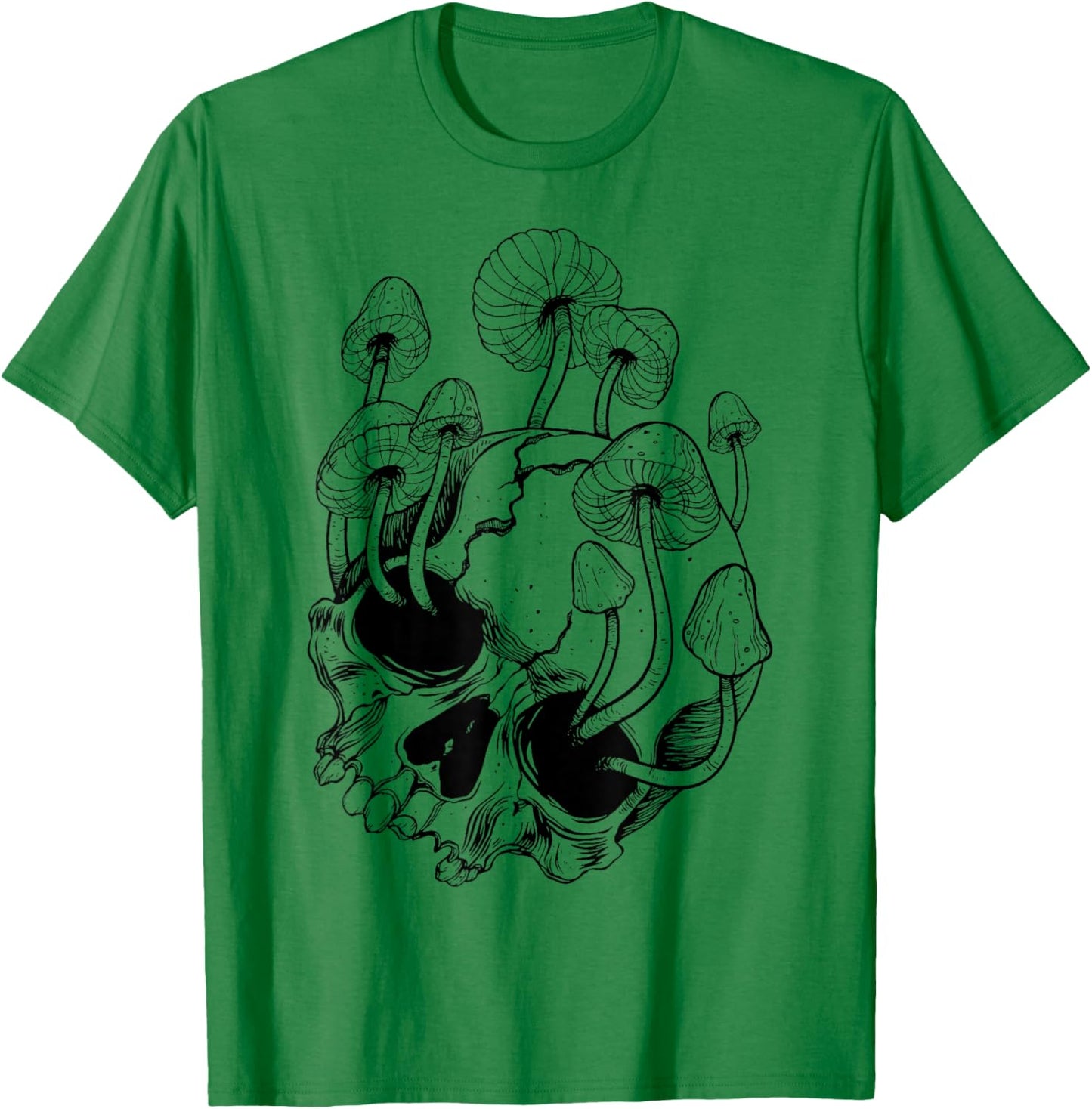 Overgrown Skull Mushrooms Death Life T-Shirt - T-Shirt | Irish Green