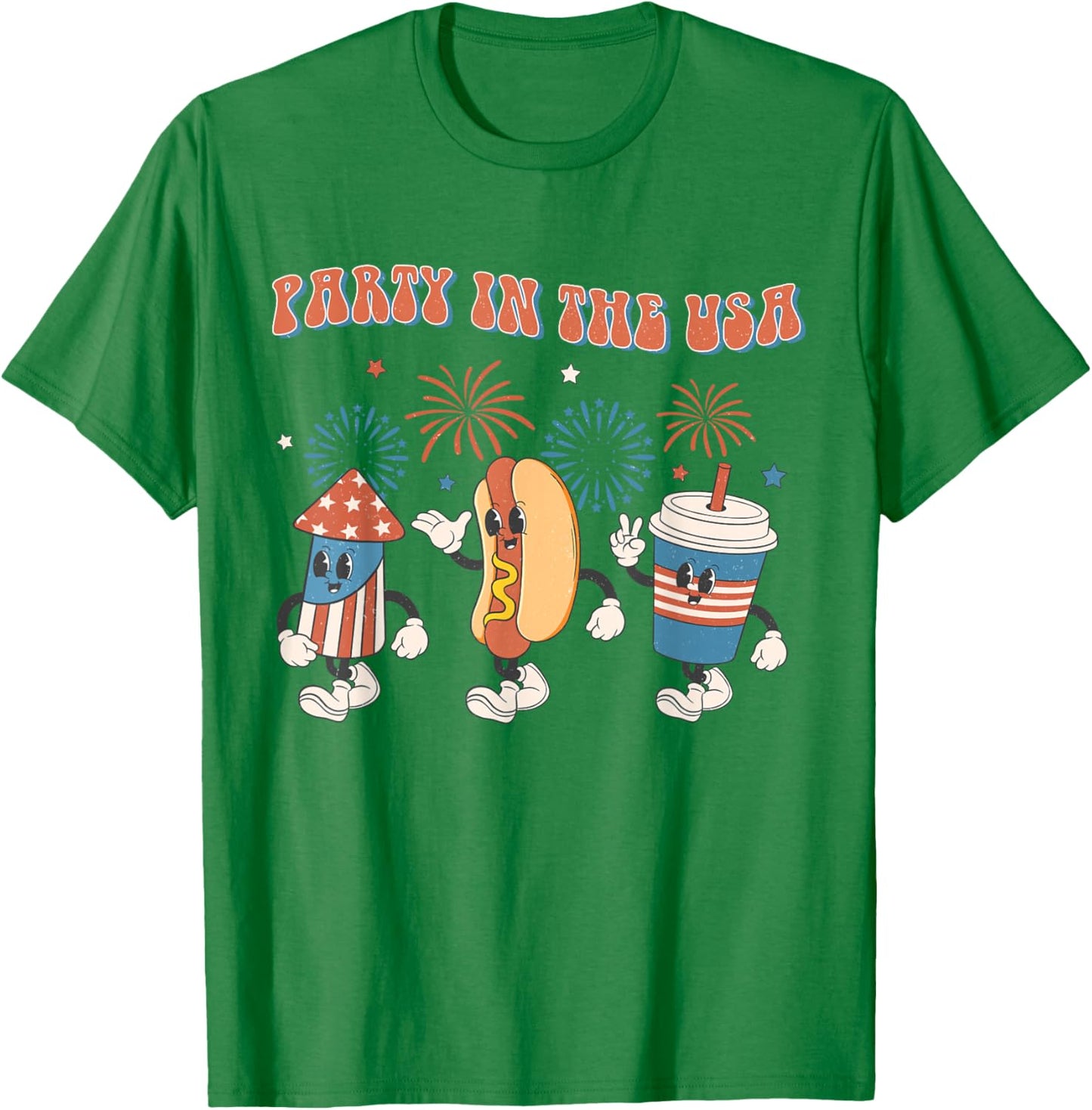 Party In The USA 4th Of July Vintage Hot Dog 4th Of July T-Shirt - T-Shirt | Irish Green