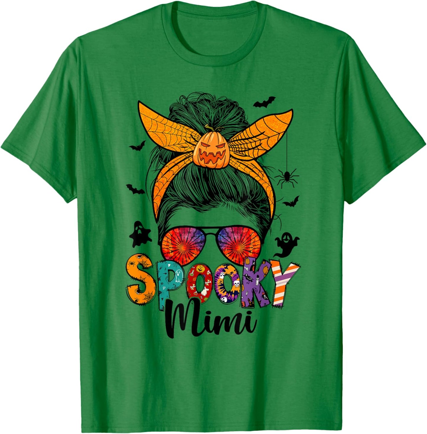 Spooky Mimi Messy Bun Grandma Pumpkin Halloween Pumpkin T-Shirt - T-Shirt | Irish Green