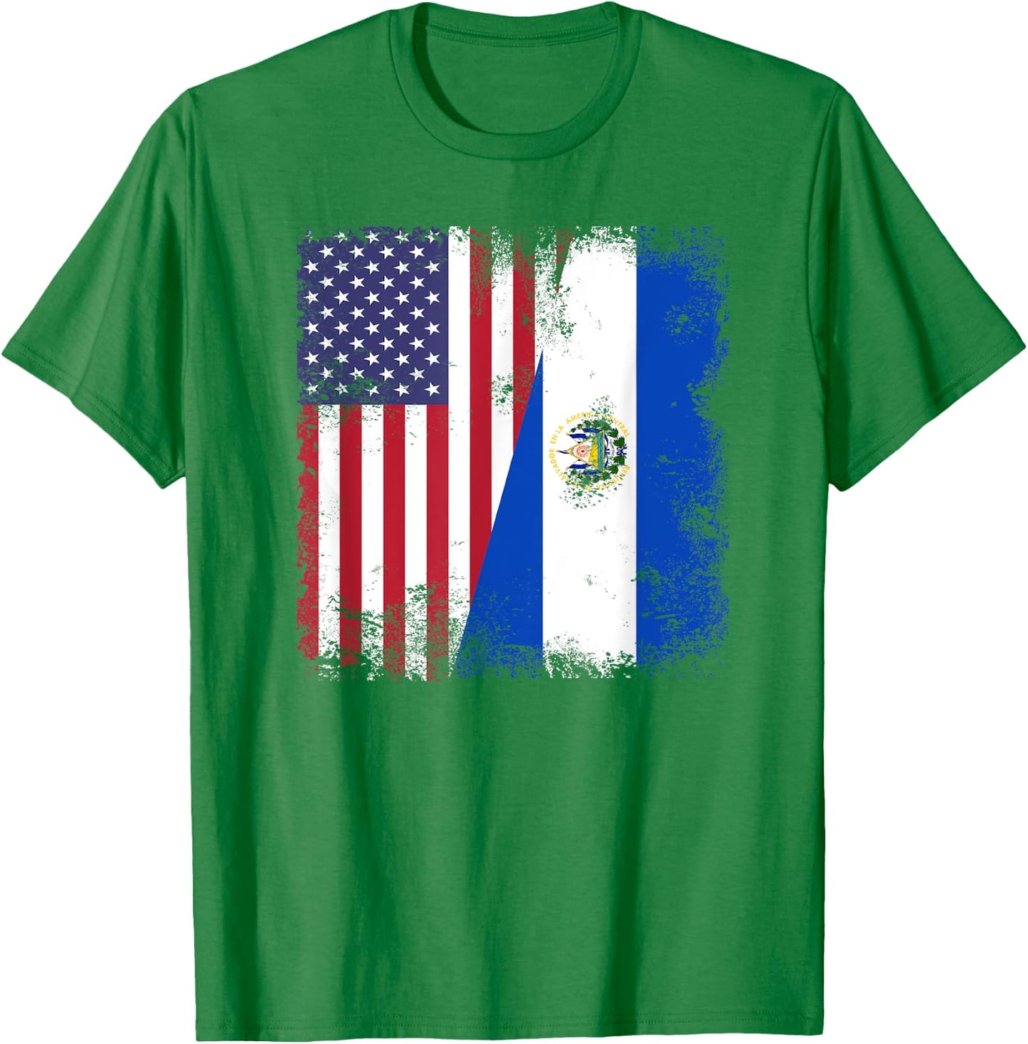 Half Salvadoran Flag | Vintage El Salvador USA Gift T-Shirt - T-Shirt | Irish Green