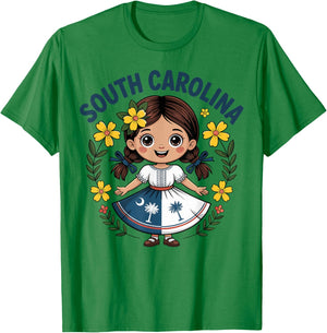 Cute South Carolina Girl in Palmetto Dress for Kids T-Shirt - T-Shirt | Irish Green