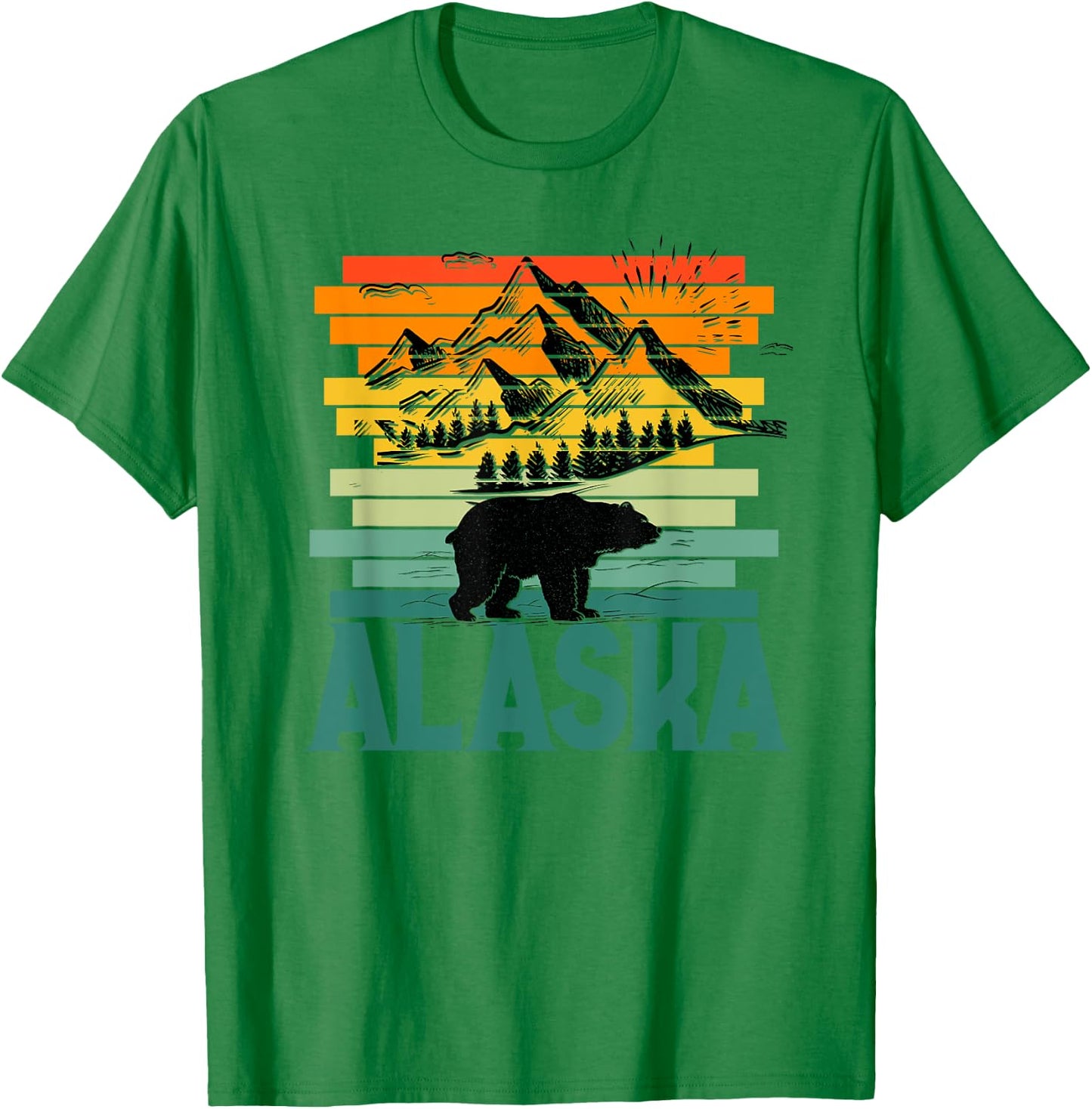 Alaskan Glacier Mountains Landscape Bear Animal Retro Cute T-Shirt - T-Shirt | Irish Green