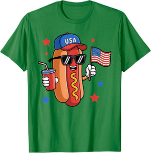 Hotdog 4th Of July Sunglasses USA Flag Funny Patriotic BBQ Men Women Kids T-Shirt - T-Shirt | Irish Green