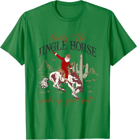 Giddy Up Jingle Horse Pick Up Your Feet Santa Cactus Xmas T-Shirt - T-Shirt | Irish Green