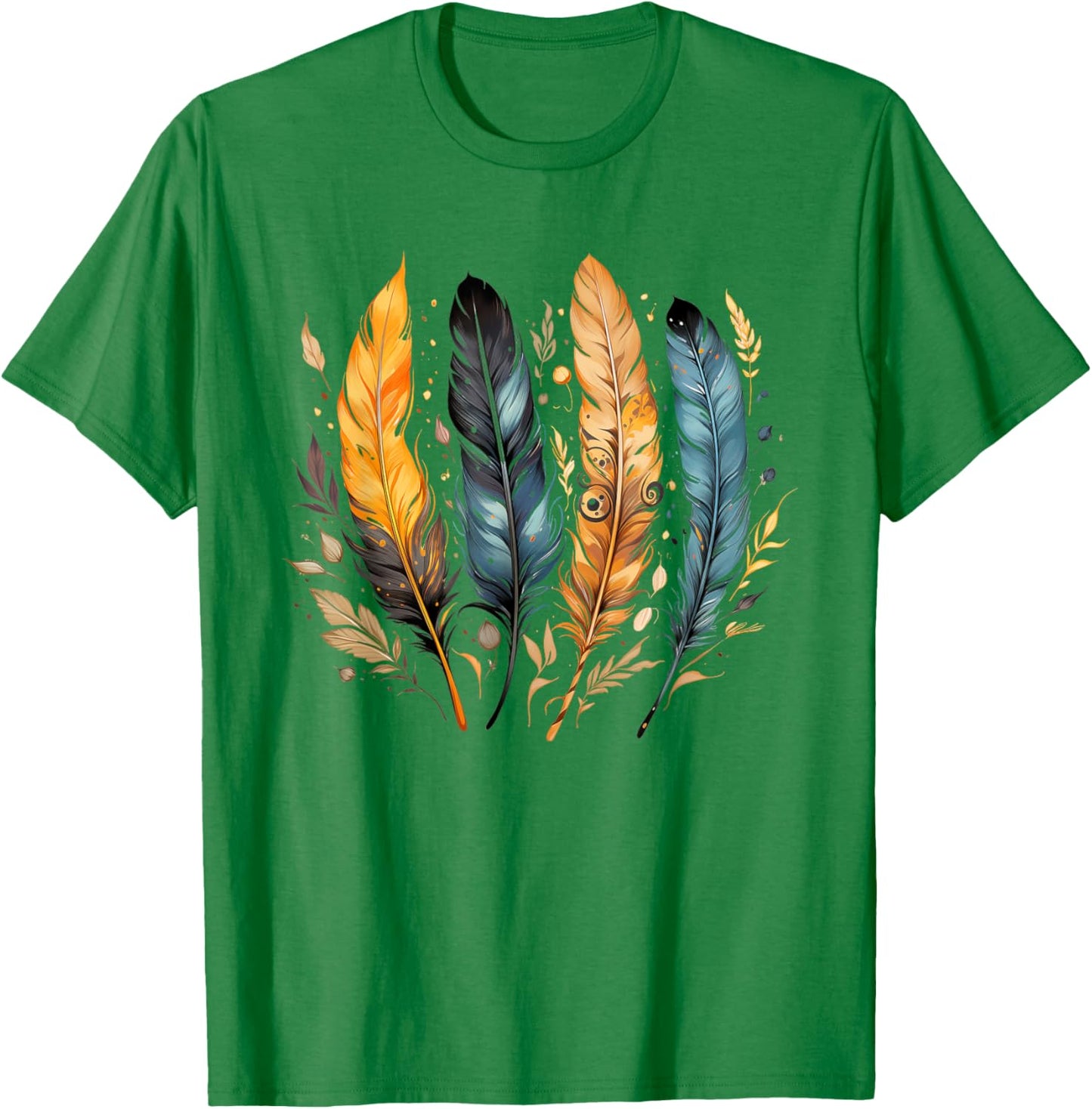 Colorful feathers, bird, Native Americans, symbol, pattern T-Shirt - T-Shirt | Irish Green