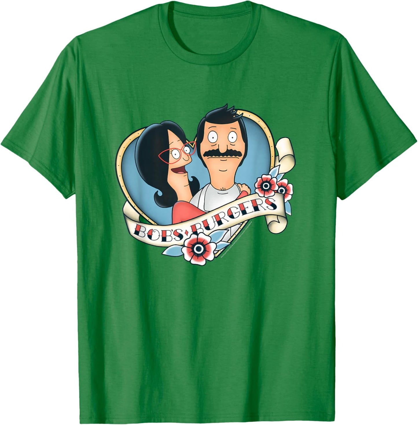 Bob's Burgers Bob and Linda Heart Shape Tattoo Style Logo T-Shirt - T-Shirt | Irish Green