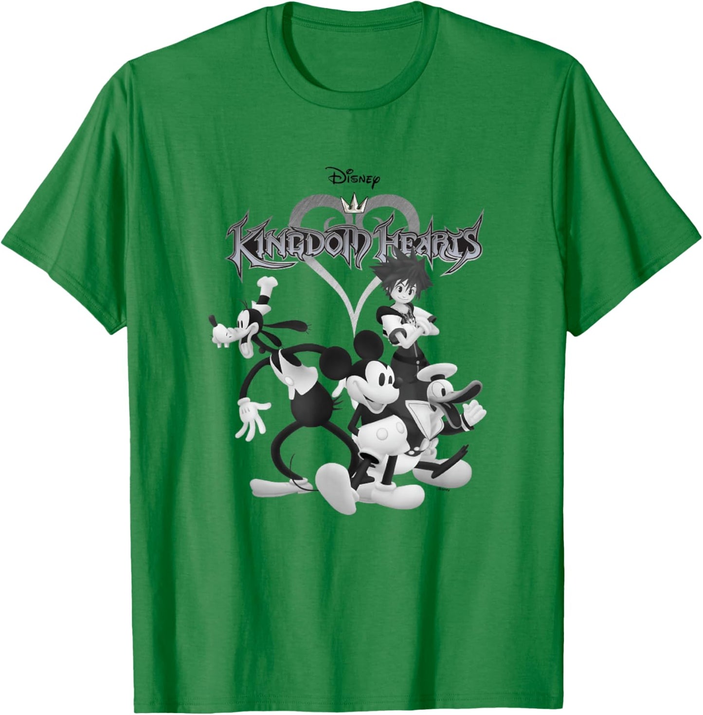 Kingdom Hearts Steamboat Heroes Black and White T-Shirt - T-Shirt | Irish Green