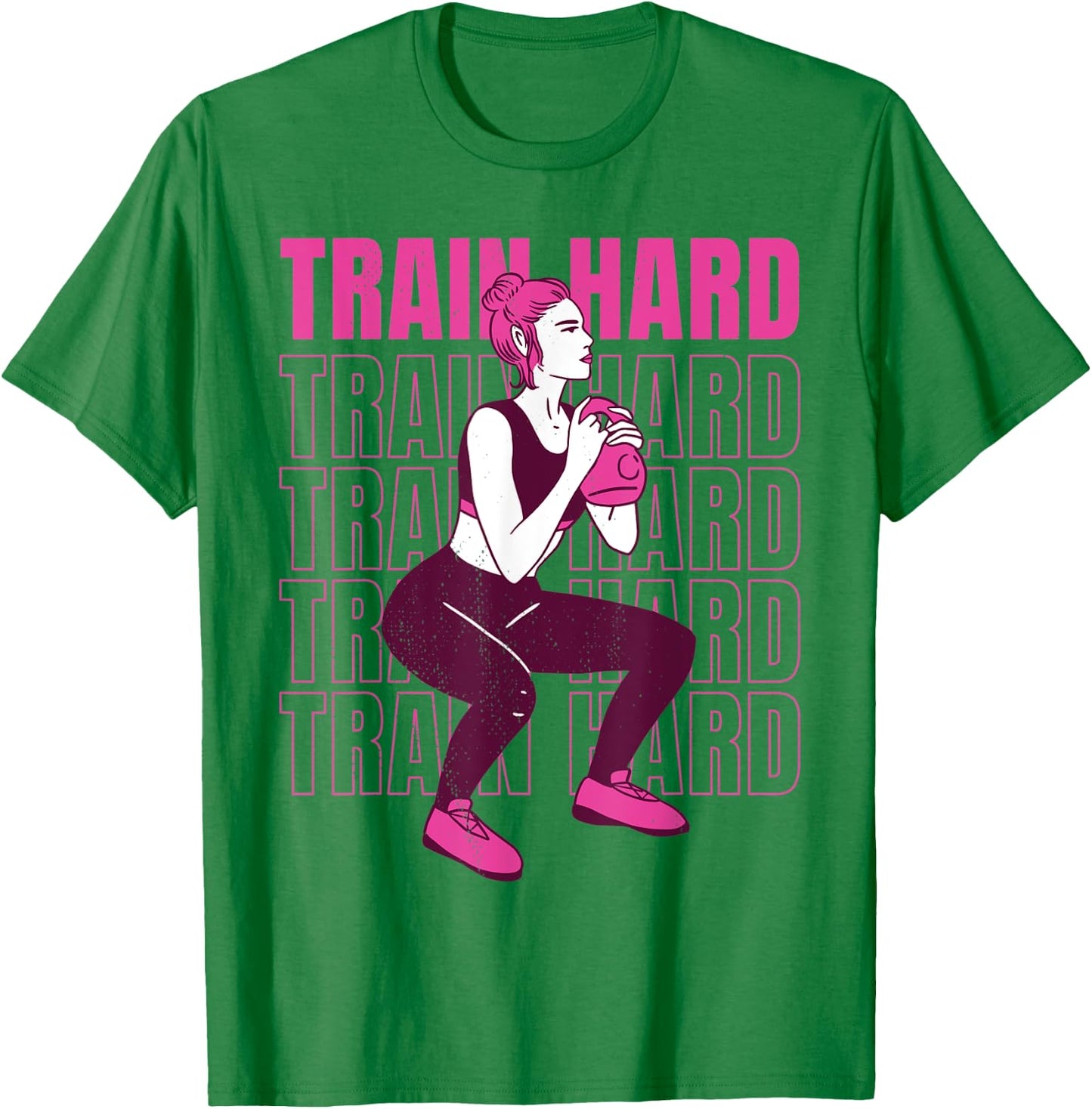 Woman lifting weights. Train hard - my favorite workout. T-Shirt - T-Shirt | Irish Green