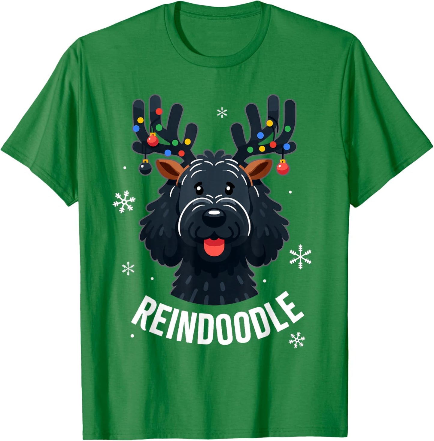 Black Doodle Dog Reindoodle Reindeer Doodle Christmas Dog T-Shirt - T-Shirt | Irish Green