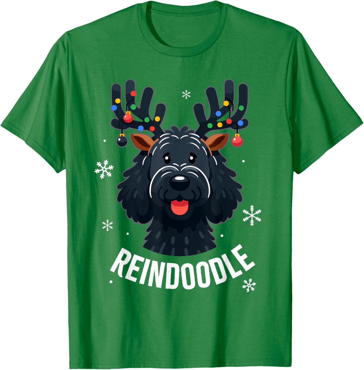 Black Doodle Dog Reindoodle Reindeer Doodle Christmas Dog T-Shirt - T-Shirt | Irish Green