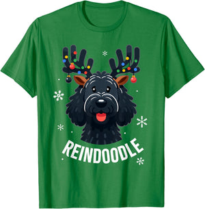 Black Doodle Dog Reindoodle Reindeer Doodle Christmas Dog T-Shirt - T-Shirt | Irish Green