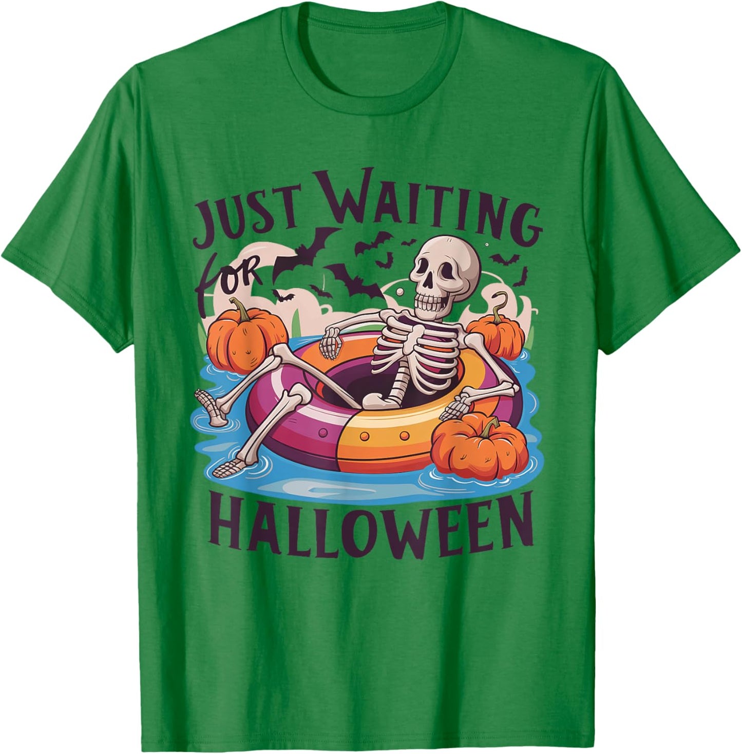 Funny Skeleton Just Waiting For Halloween T-Shirt - T-Shirt | Irish Green