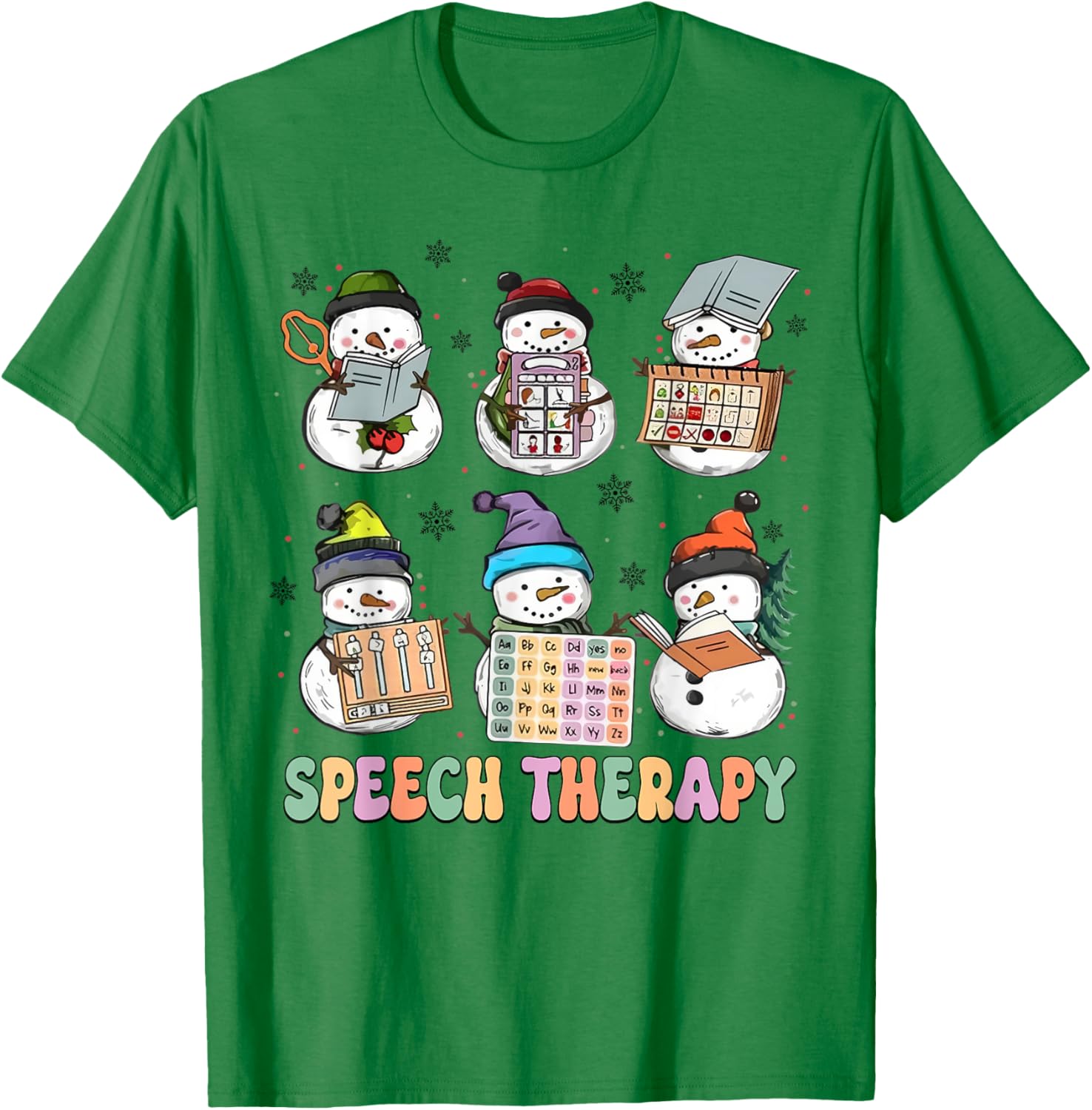 Cute Speech Therapy Christmas Snowman SLP Speech Pathologist T-Shirt - T-Shirt | Irish Green