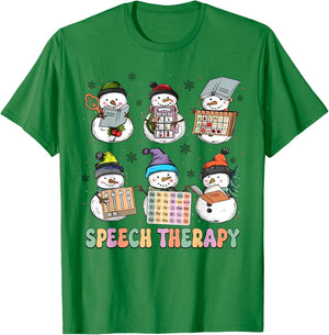 Cute Speech Therapy Christmas Snowman SLP Speech Pathologist T-Shirt - T-Shirt | Irish Green