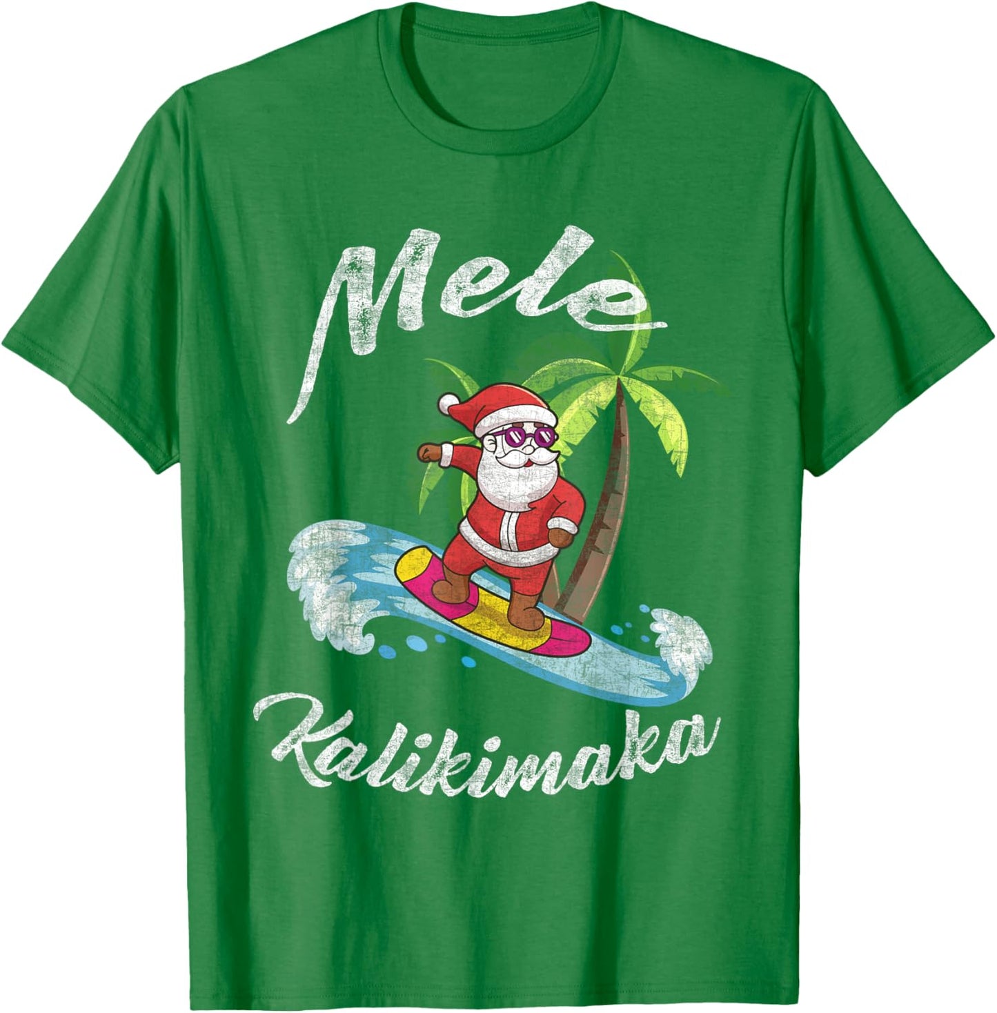 Mele Kalikimaka Hawaii Christmas Surfing Santa T-Shirt - T-Shirt | Irish Green